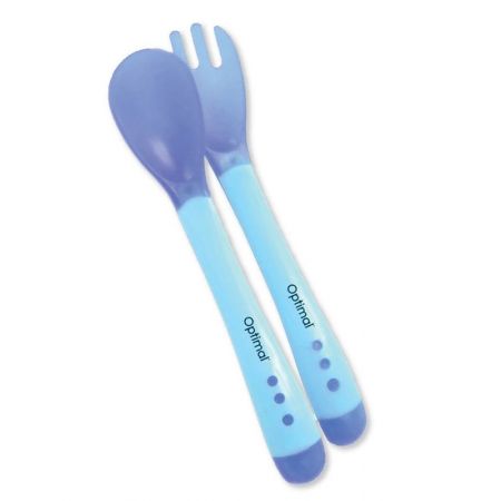 Optimal Flexible Silicone Spoon & Fork Blue 4m+
