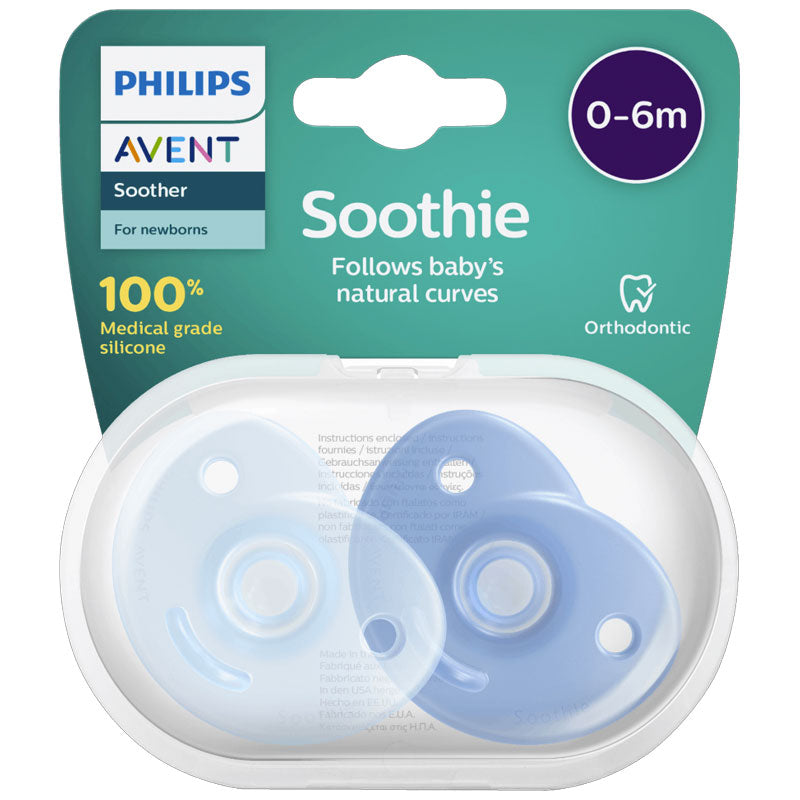 2 Curved soothie mix 0-6 m+  Blue