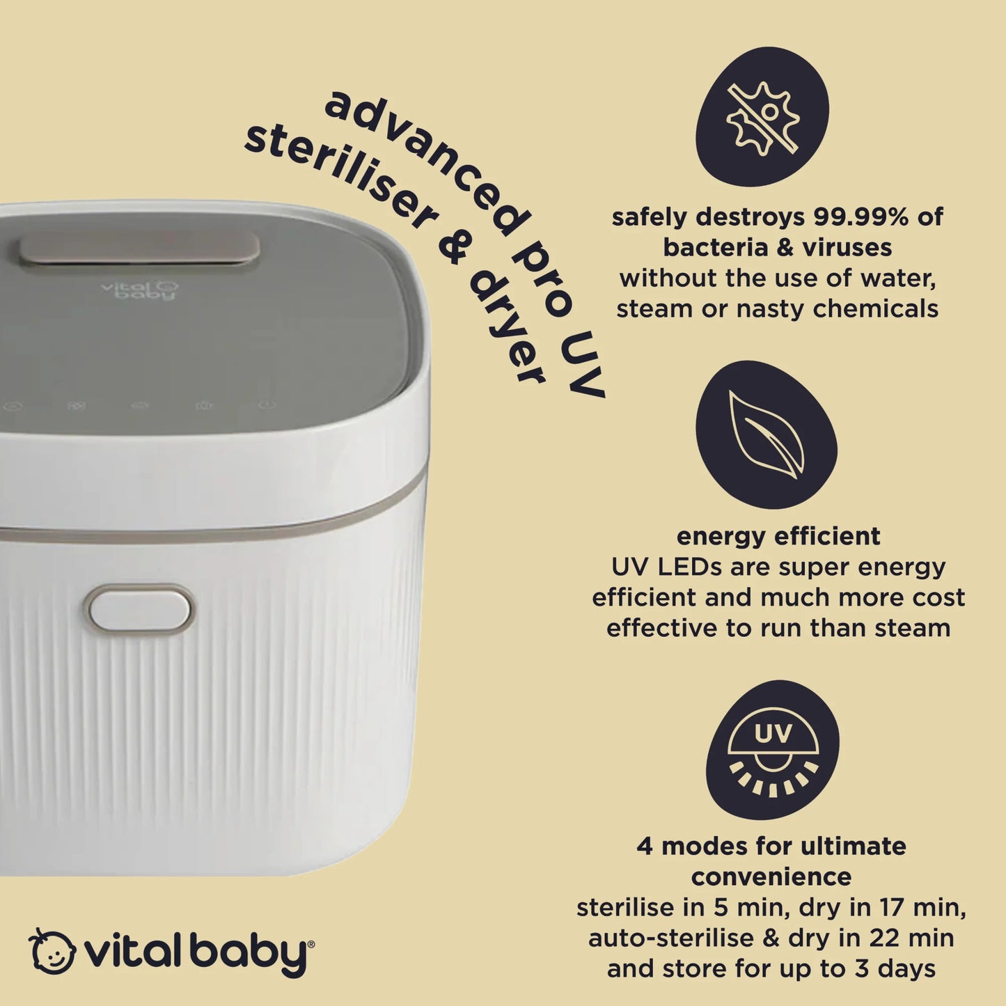 Vital baby 3 in 1 UV steriliser dryer and storage