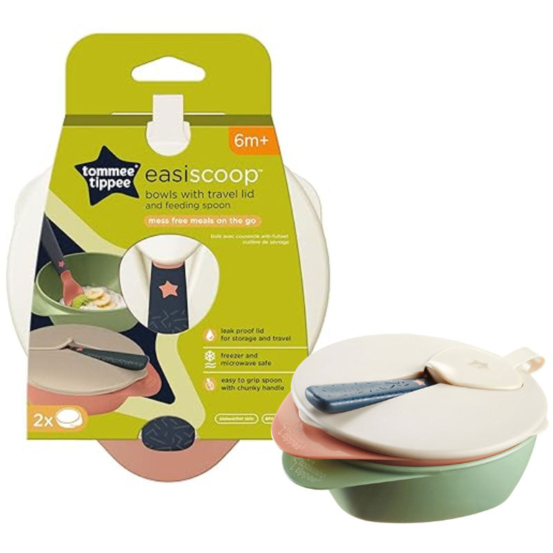 Tommee Tippee easiscoop bowls with travel lid abd feeding spoon  6m+