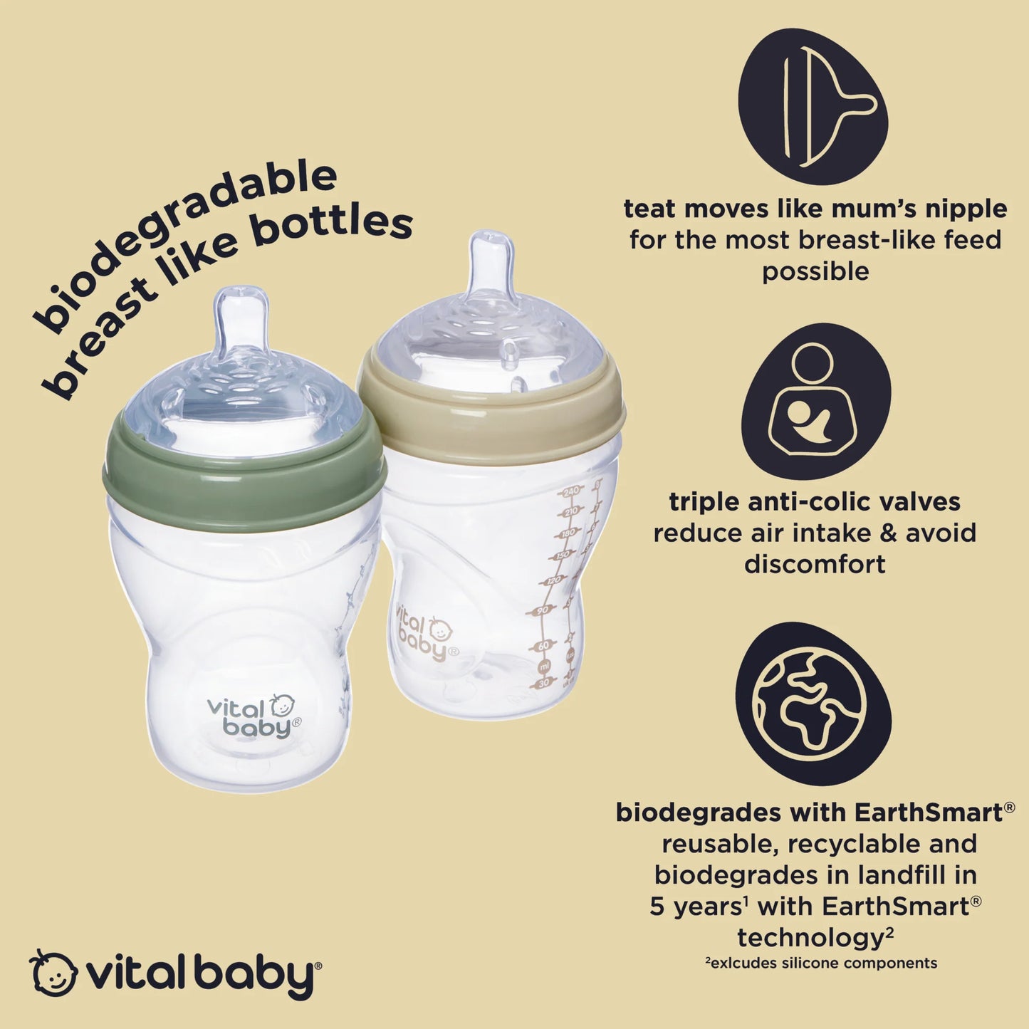 Vital baby breast like bottles 2x