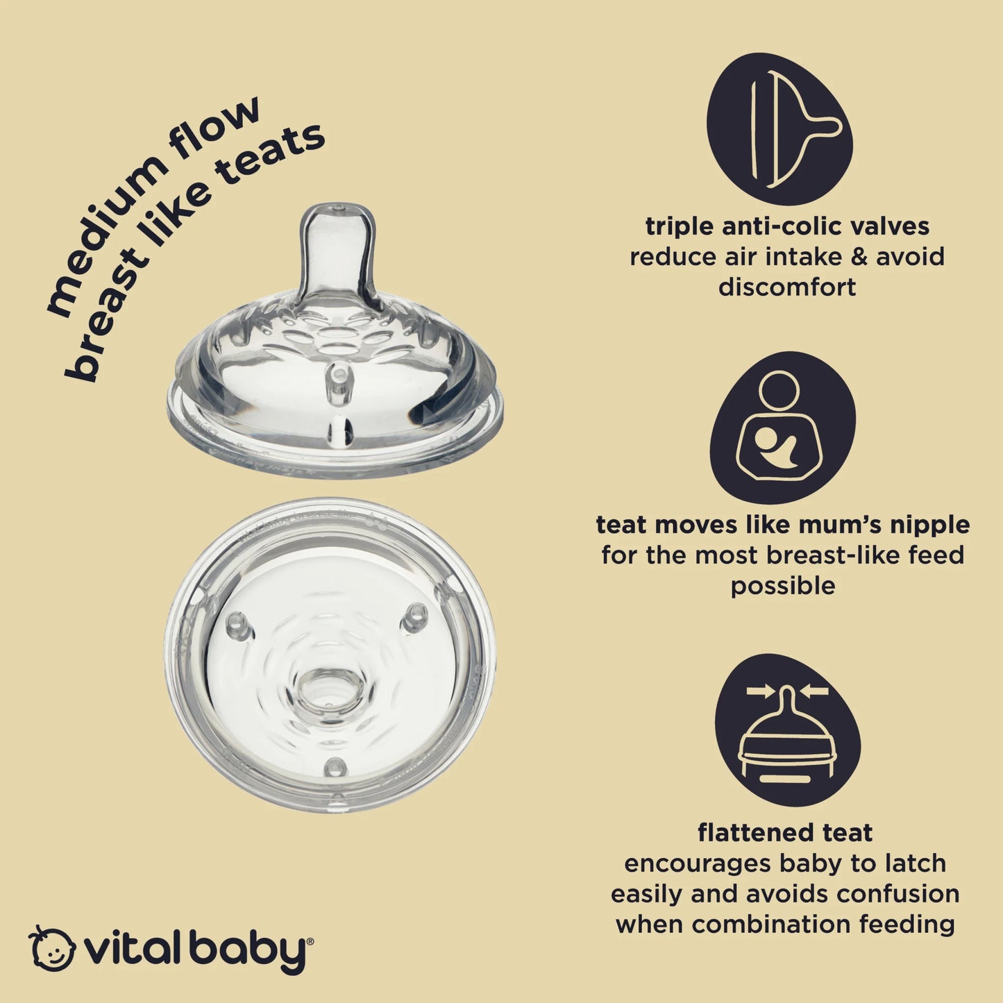 Vital baby breast like teats medium flow 3m+