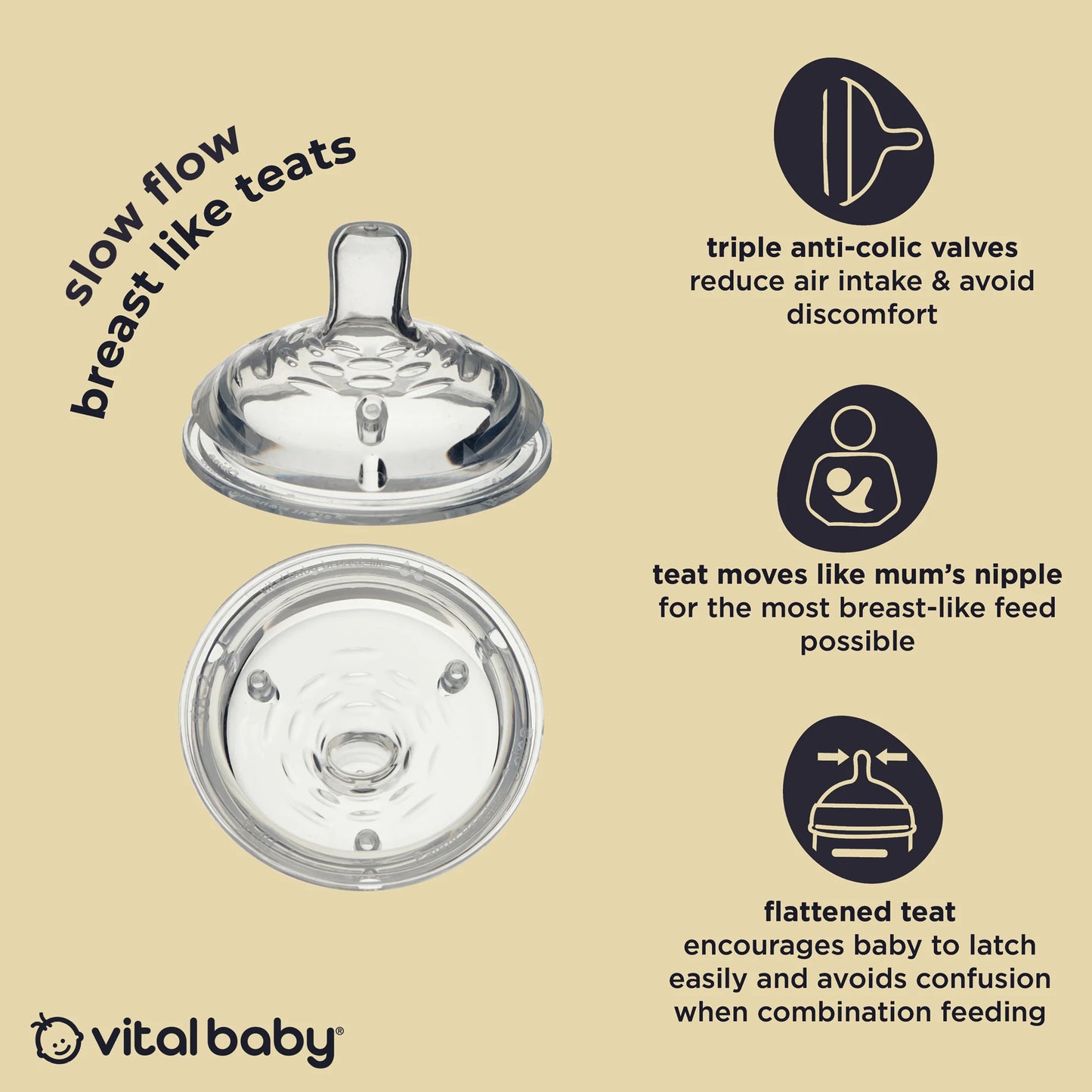 vital baby breast like teats slow flow 1m+